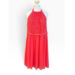 David's Bridal Halter Dress Women 20 Guava Lace Chiffon Wedding Guest F17020